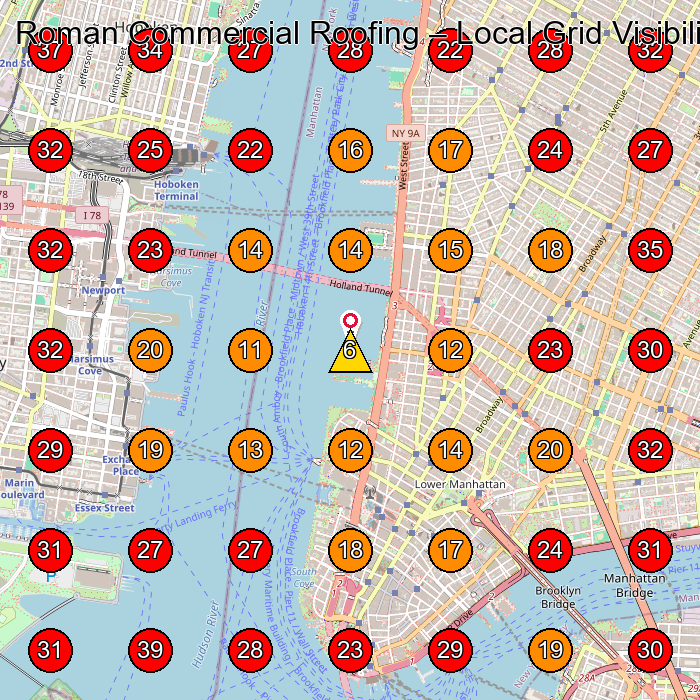 Roman Commercial Roofing GeoGrid visibility map for Roofing Contractor in New York